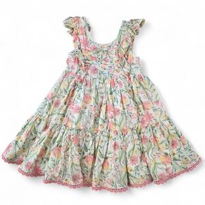 Joie Baby Girls 3T Floral Ruffle Dress with Lining & Crochet Hem